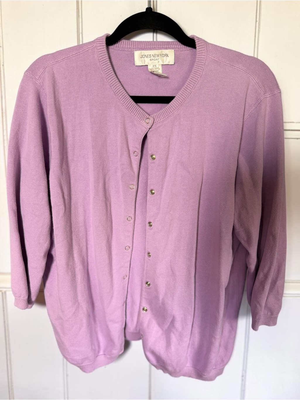 Vintage 90s Jones New York Sport Lilac Cotton Cardigan 2x Snap Front Plus Size
